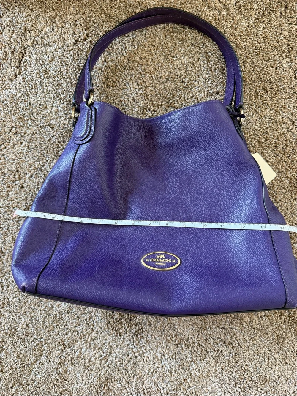 COACH Edie Turnlock Purple Gold Large Pebbled Leather Triple Hobo Shoulder Bag
